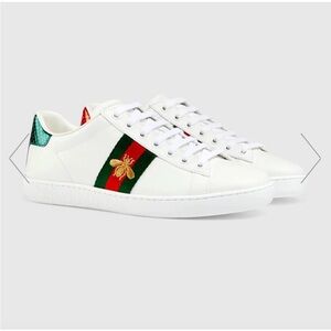 Gucci Women’s White Sneakers Bumblebee collection with Red and Green Accents